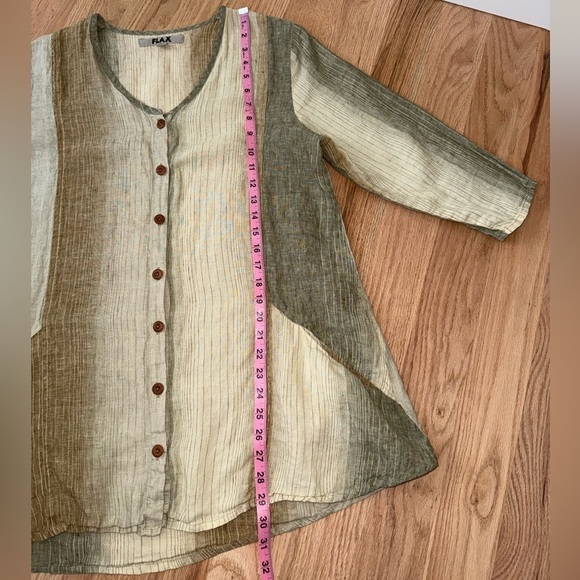 FLAX 100% Linen Lagenlook Button Front Tunic Cardigan Pockets Size Small - Picture 6 of 11